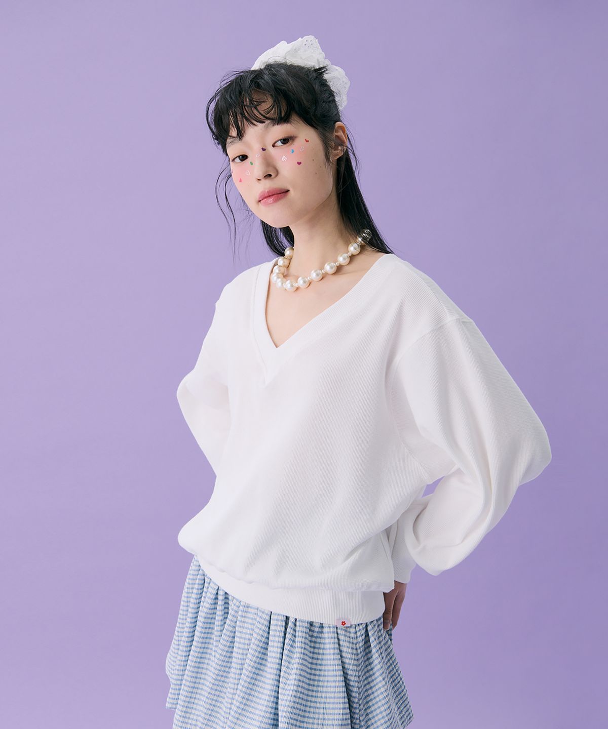 준준스페이스(JUNEJUNE SPACE) VOL12. V-neck Waffle T_Ivory(VOL12. 브이넥와플T_아이보리)