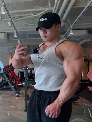 머슬핏 골지 슬리브리스 그레이