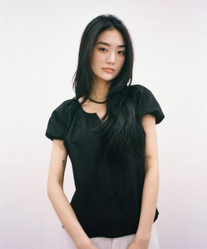 Amy Shirring Puff Blouse (Black)