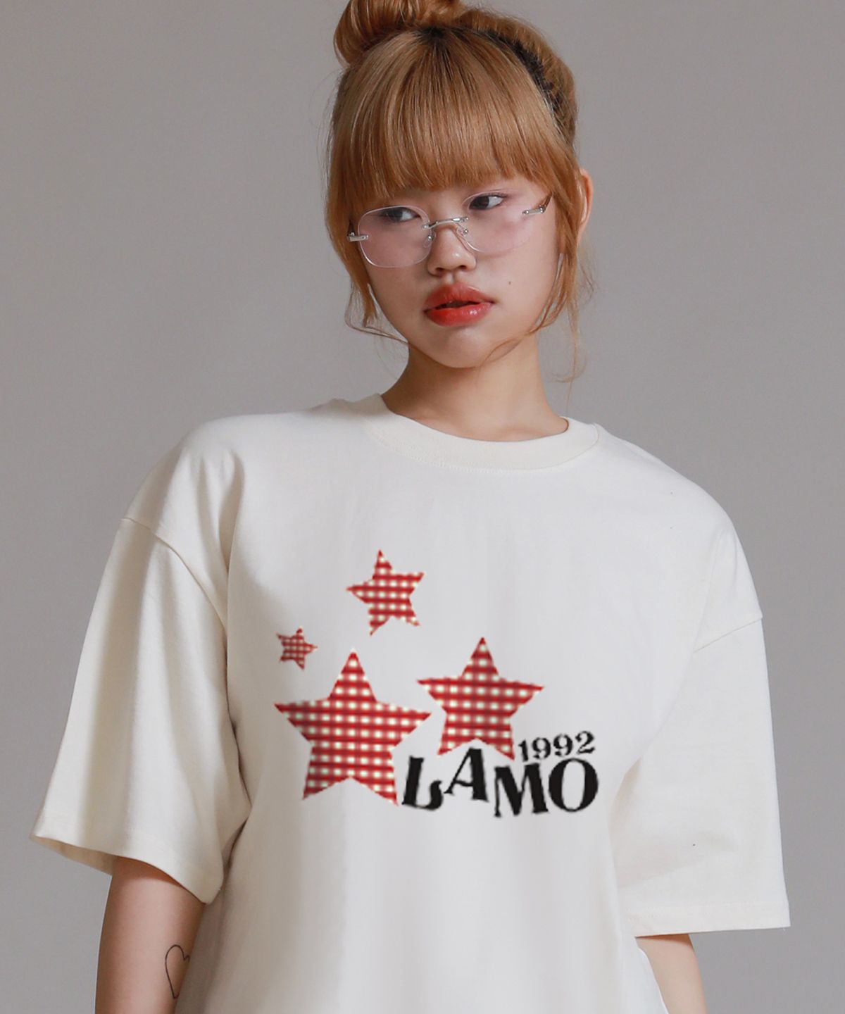라이크더모스트(LIKE THE MOST) 패턴스타 라모 오버핏 반팔 티셔츠_크림