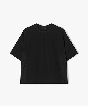 [25SS] LLM41501 블랙 우븐믹스 사이드 패널 하프 티셔츠