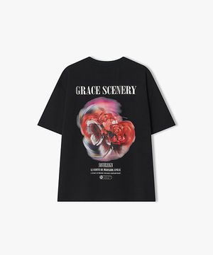 [25SS] LLM42504 블랙 TORNADO FLOWER 아트웍 하프 티셔츠