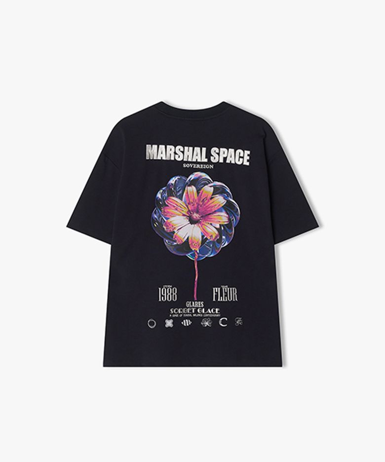 [25SS] LLM42502 네이비 METAL FLOWER 아트웍 하프 티셔츠