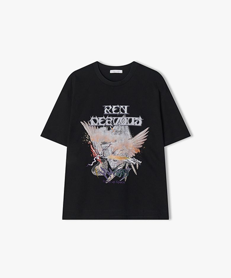 [25SS] LLM42515 블랙 RENDEZVOUS WAVE 아트웍 하프 티셔츠