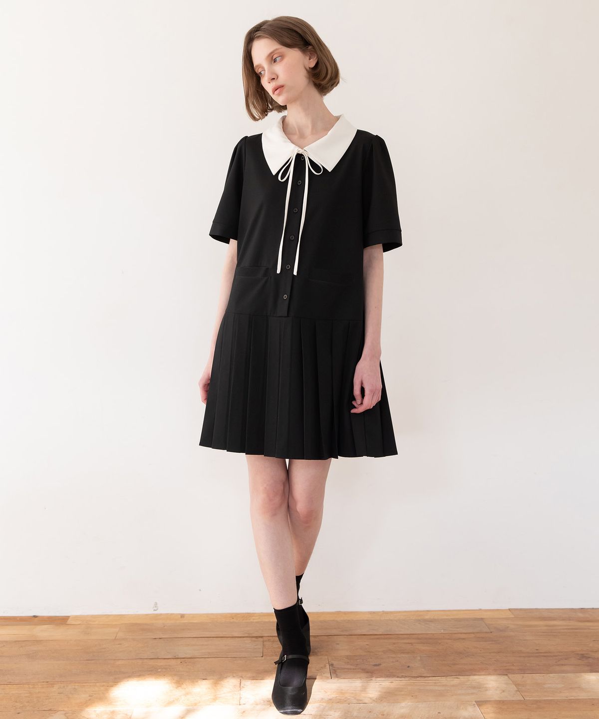 제이마크뉴욕(JMARKNEWYORK) Pleats ribbon dress - Black