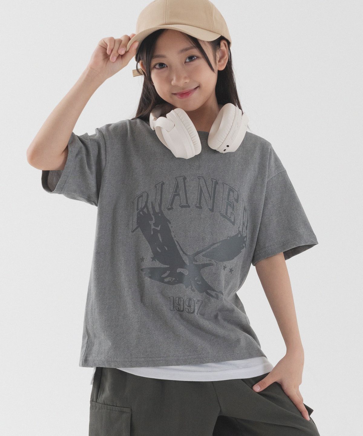 피아네르 키즈(PIANER KIDS) 이글 피그먼트 오버핏 반팔 (그레이)