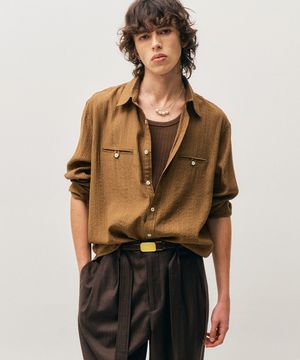 웨이브 스트라이프 루즈핏 셔츠 (브라운)