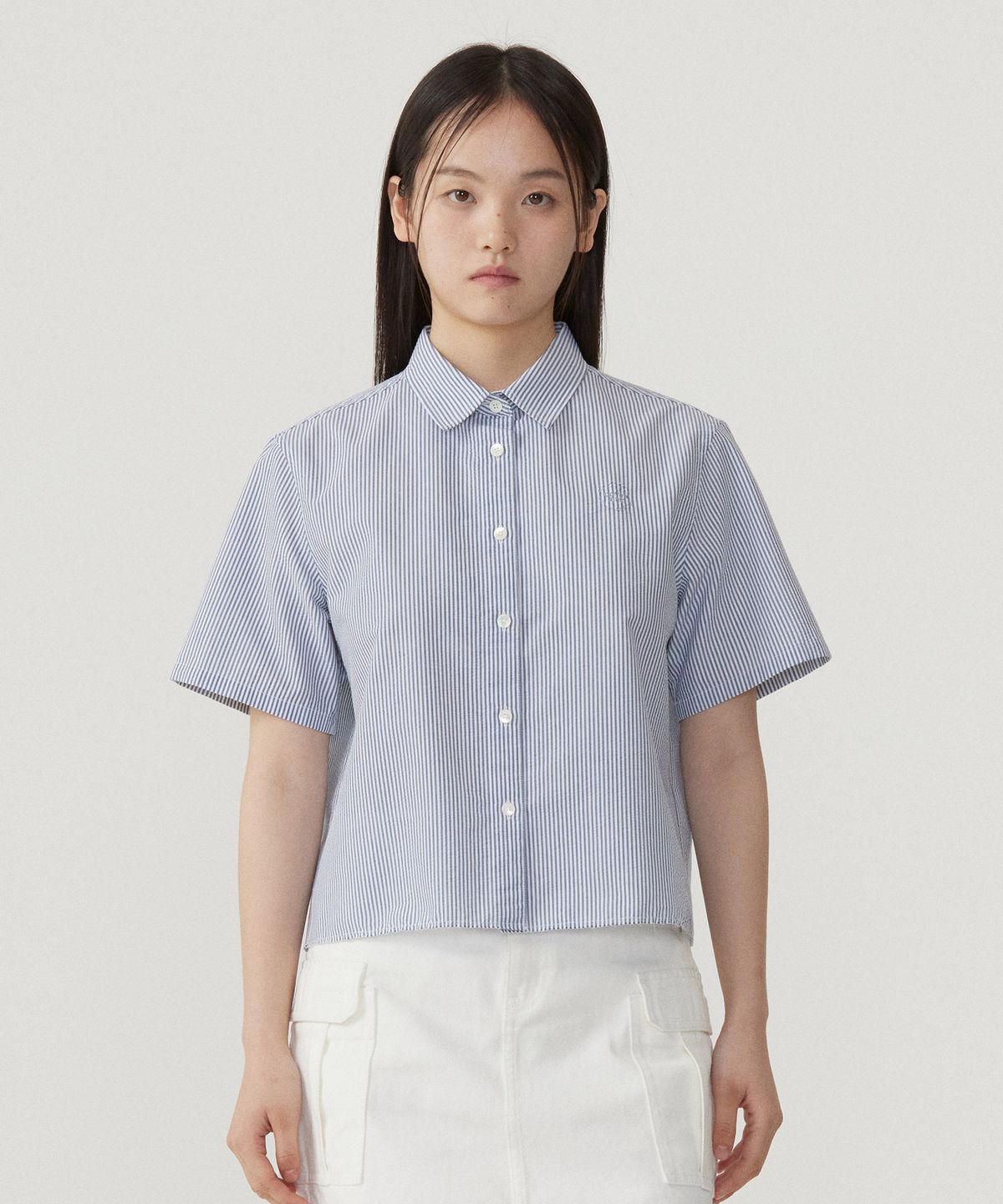 커버낫 우먼(COVERNAT WOMAN) 우먼 시어서커 하프셔츠 Navy
