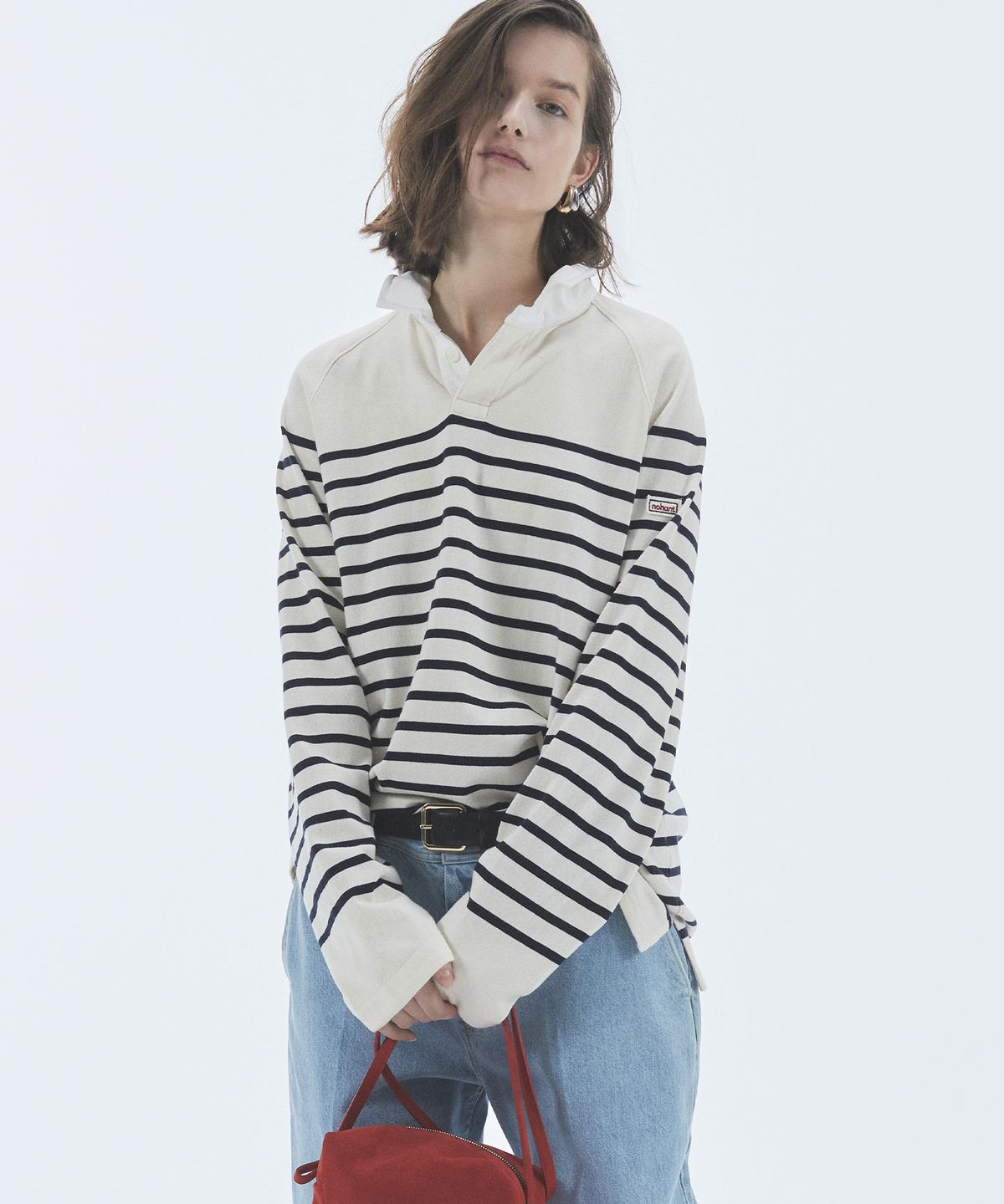 노앙(NOHANT) WIRE STRIPE RUGBY LONG SLEEVE T-SHIRT IVORY