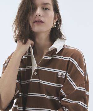 WIRE STRIPE RUGBY SHORT SLEEVE T-SHIRT BROWN