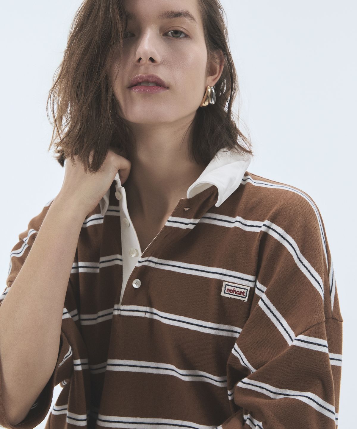 노앙(NOHANT) WIRE STRIPE RUGBY SHORT SLEEVE T-SHIRT BROWN
