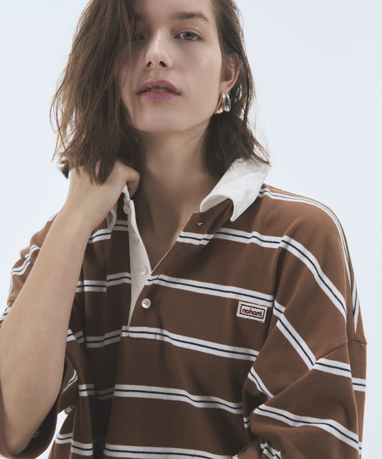 WIRE STRIPE RUGBY SHORT SLEEVE T-SHIRT BROWN