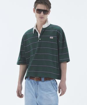 WIRE STRIPE RUGBY SHORT SLEEVE T-SHIRT GREEN