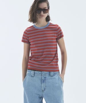 STRIPE CROP SHORT SLEEVE T-SHIRT RED