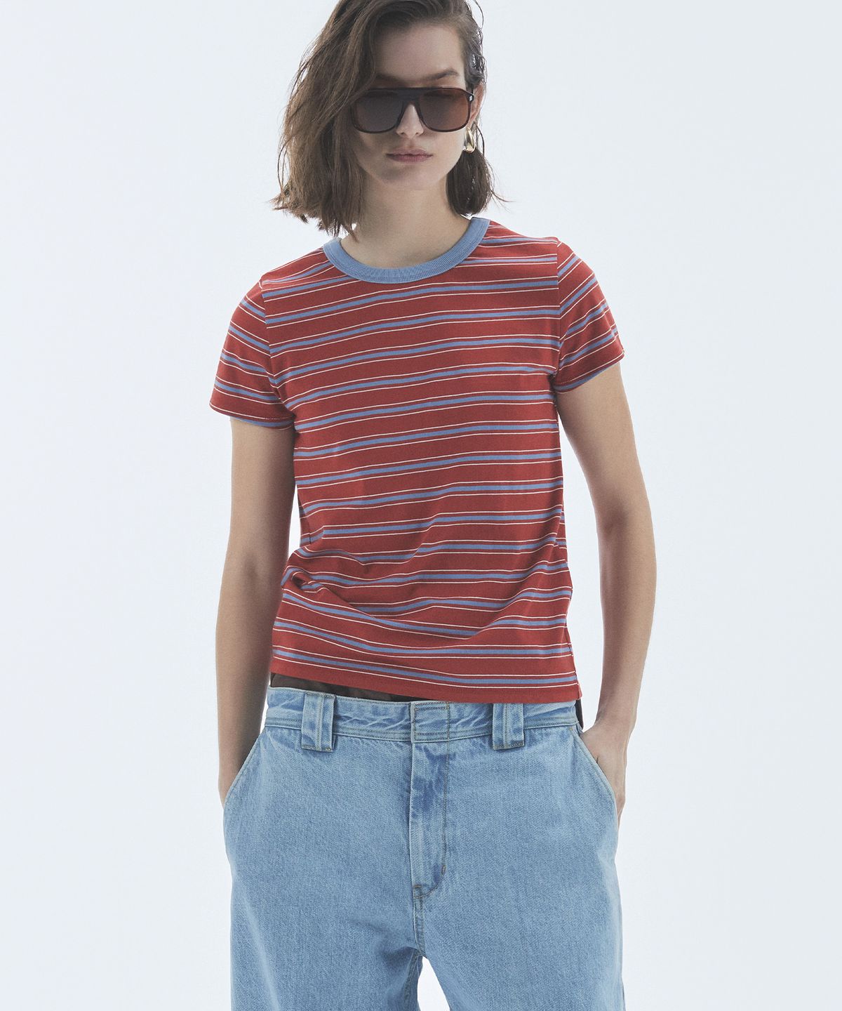 노앙(NOHANT) STRIPE CROP SHORT SLEEVE T-SHIRT RED