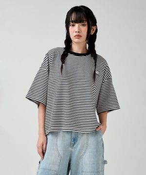 바스키아 우먼 스트라이프 크롭 반팔 티셔츠 BPBTS780F