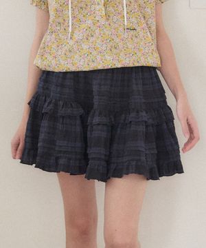 핀턱 셔링 밴딩 스커트 - 네이비