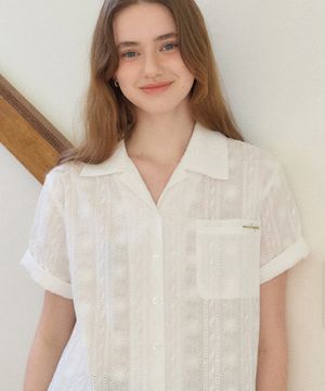 올리브 아뜰리에 플라워 셔츠 - 화이트