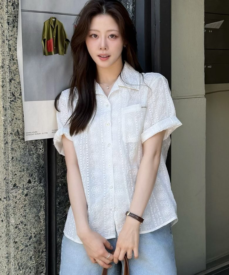 올리브 아뜰리에 플라워 셔츠 - 화이트