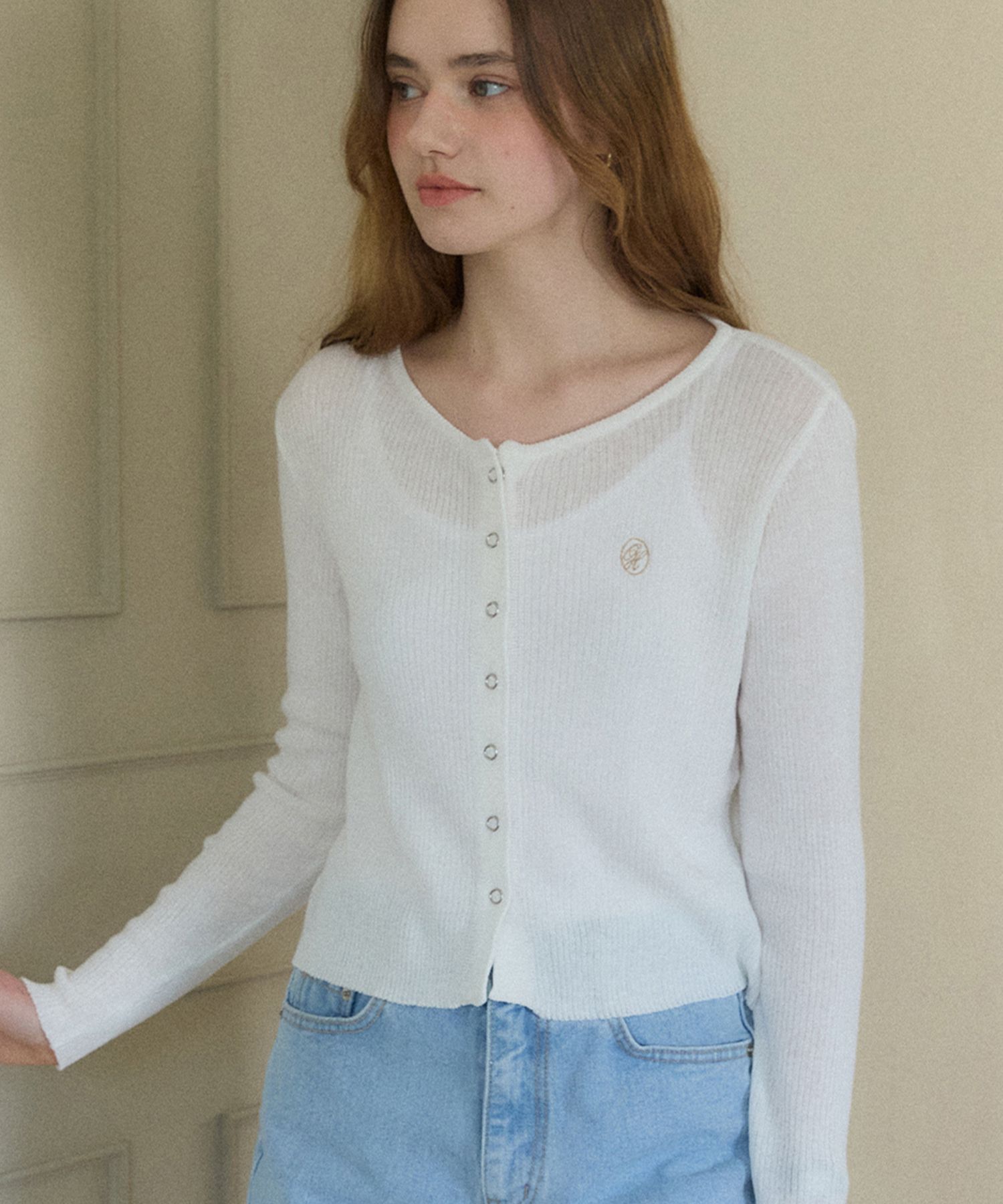 MUSINSA OURHOPE Sheer Cotton Snap Cardigan Ivory