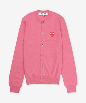 더블 레드 하트 엠블럼 라운드넥 가디건 - 핑크 / AXN0750514