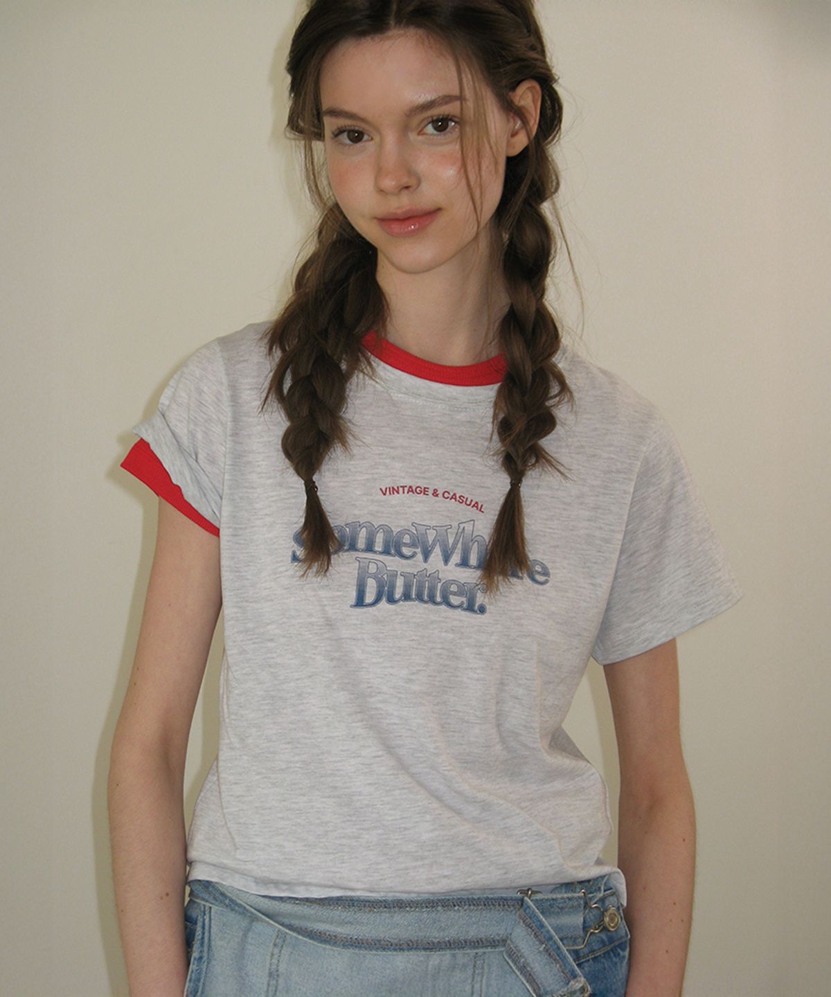썸웨어버터(SOMEWHEREBUTTER) Gradation Wave Logo Top - White Melange