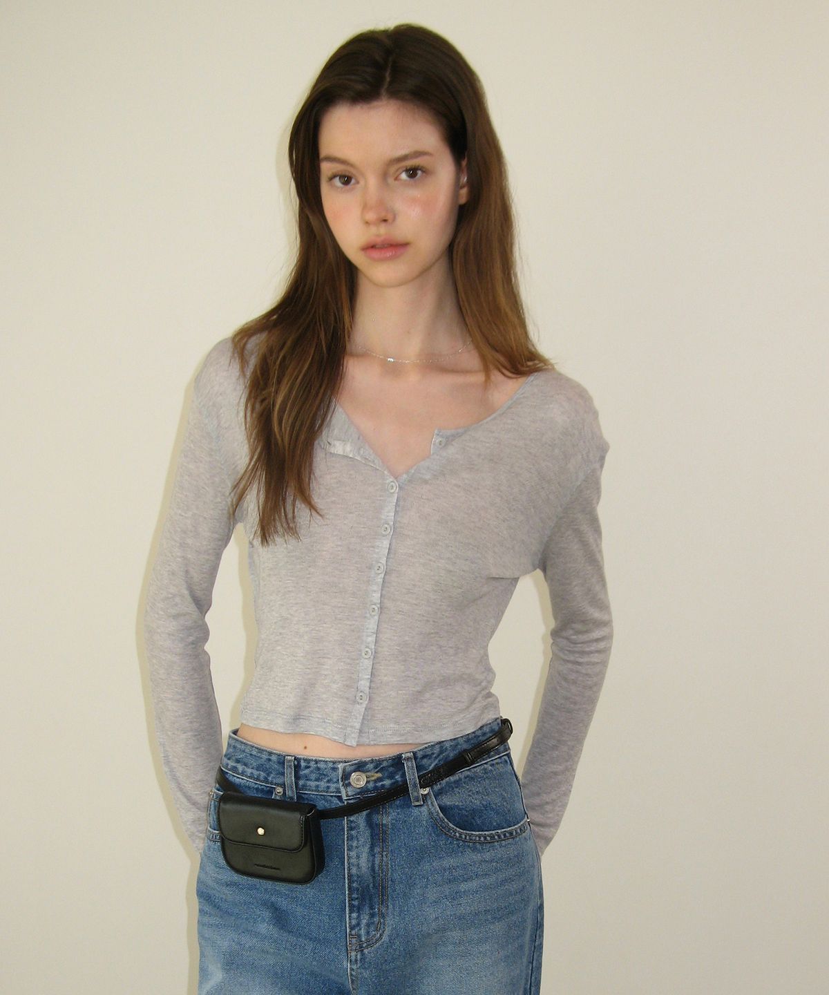 썸웨어버터(SOMEWHEREBUTTER) Lovey Button Cardigan - Grey