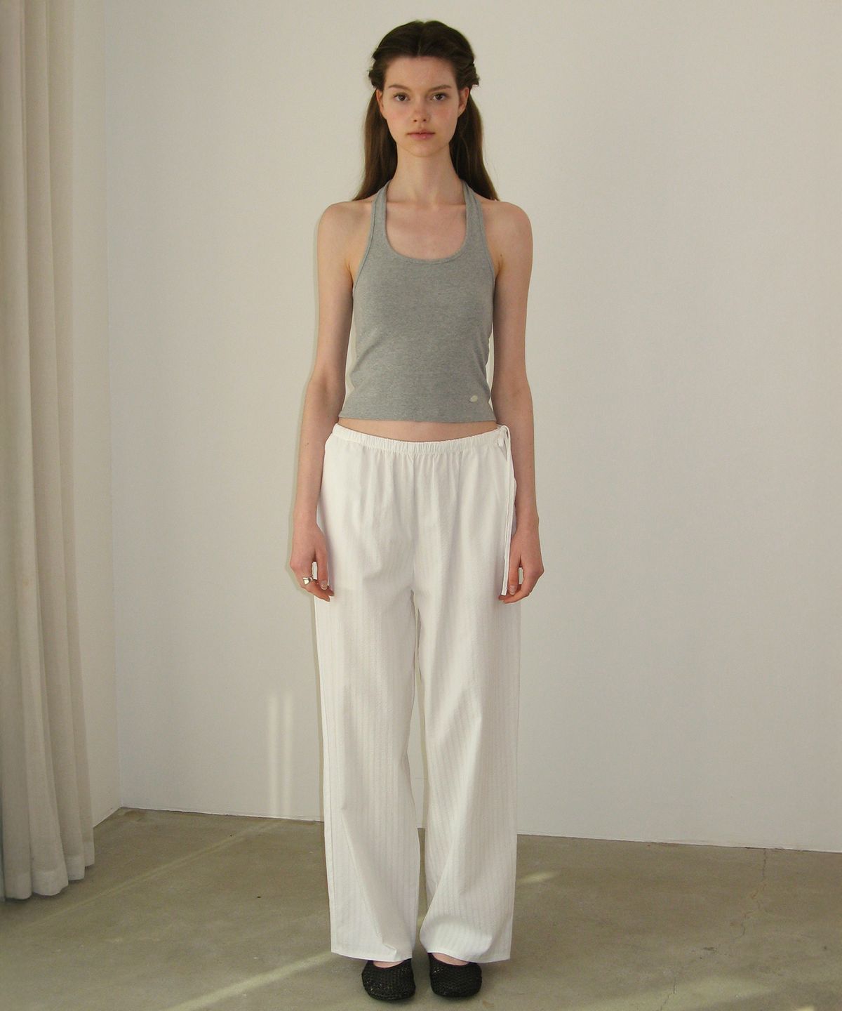 썸웨어버터(SOMEWHEREBUTTER) Ribbon Stripe Pants - Ivory