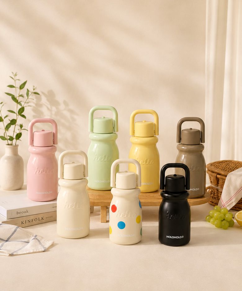 밀크 원터치 보온병 텀블러 430ml 아이보리 도트 그린 옐로우 블랙 핑크 코코아 파스텔퍼플 8color
