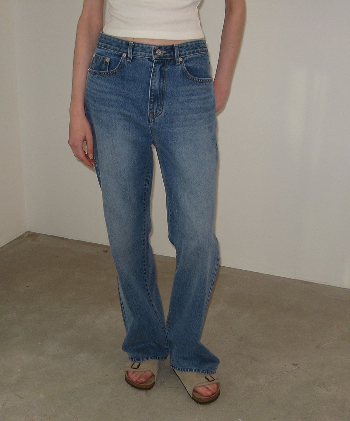 썸웨어버터(SOMEWHEREBUTTER) Ten Wide Denim Pants - Middle Blue