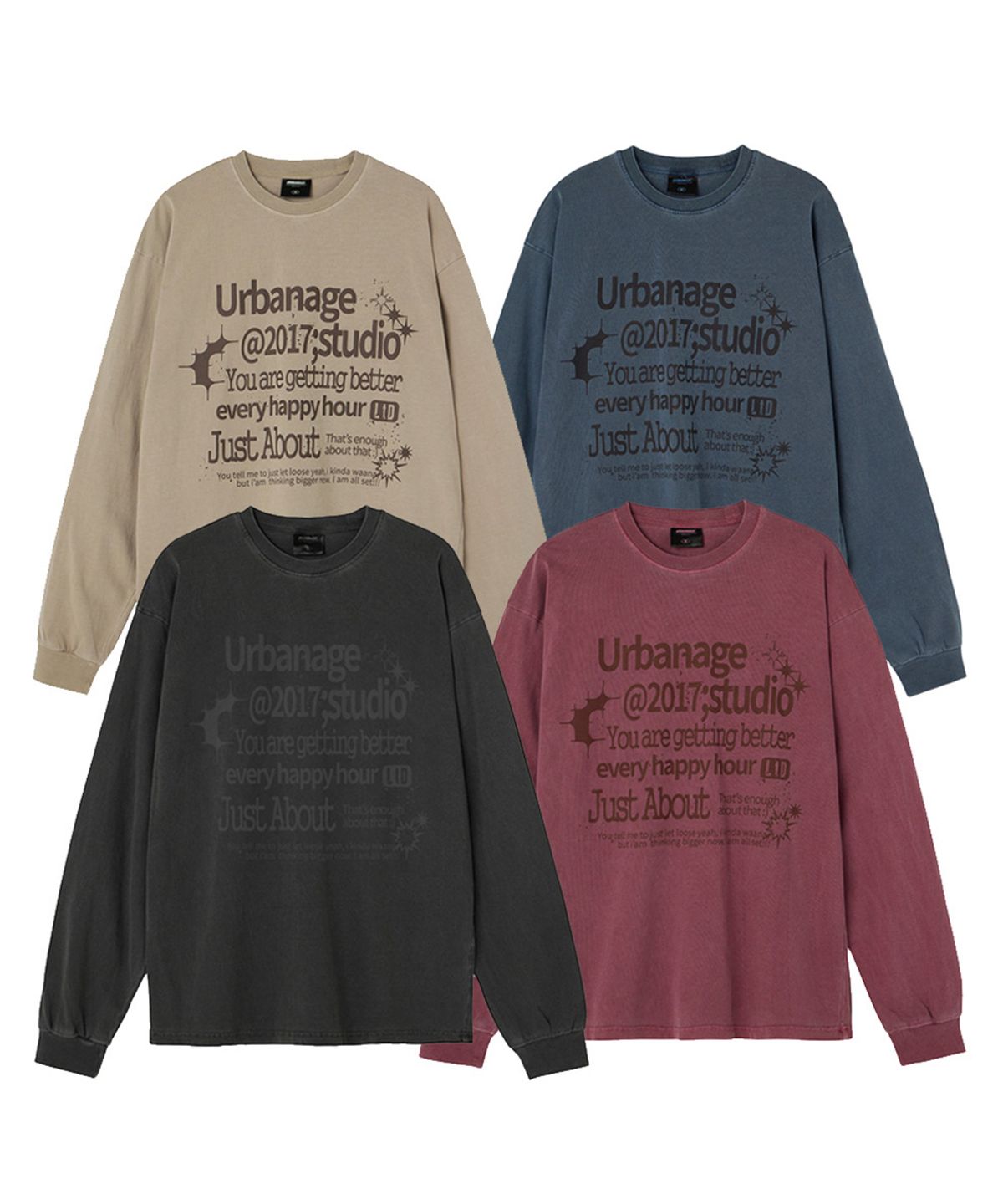 어반에이지(URBANAGE) [2PACK] Just About 피그먼트 오버 롱슬리브 4color