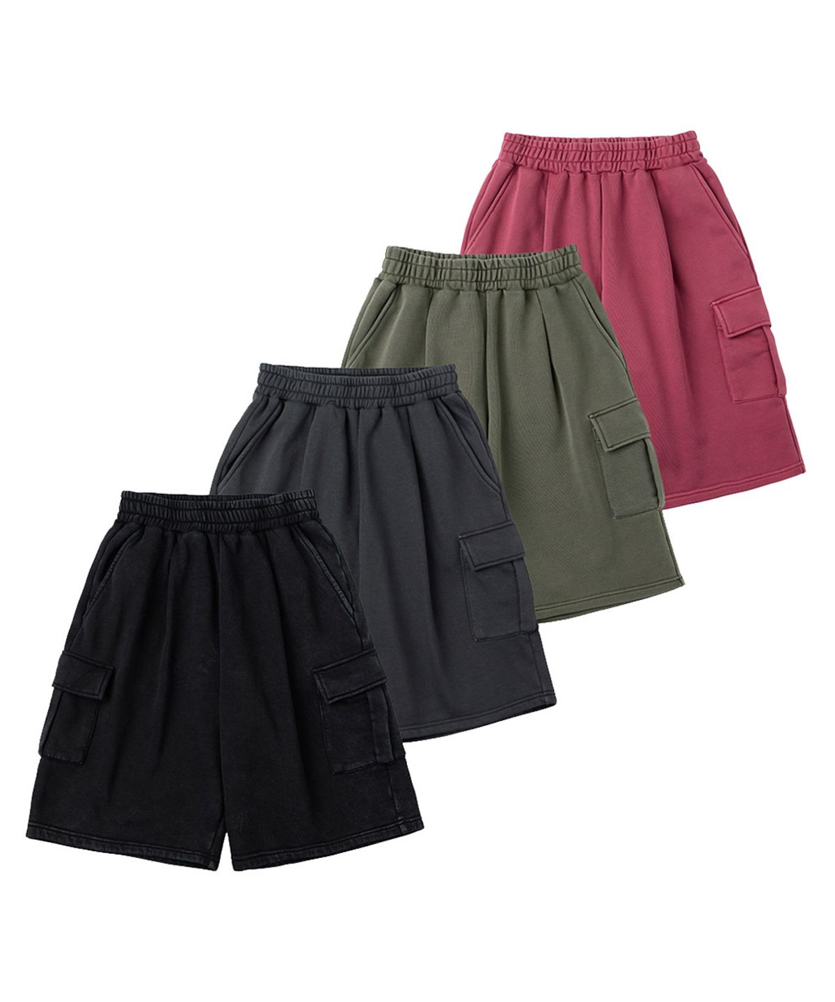 어반에이지(URBANAGE) [2PACK] 버뮤다 피그먼트 원턱 카고 스웨트 숏 팬츠 4color