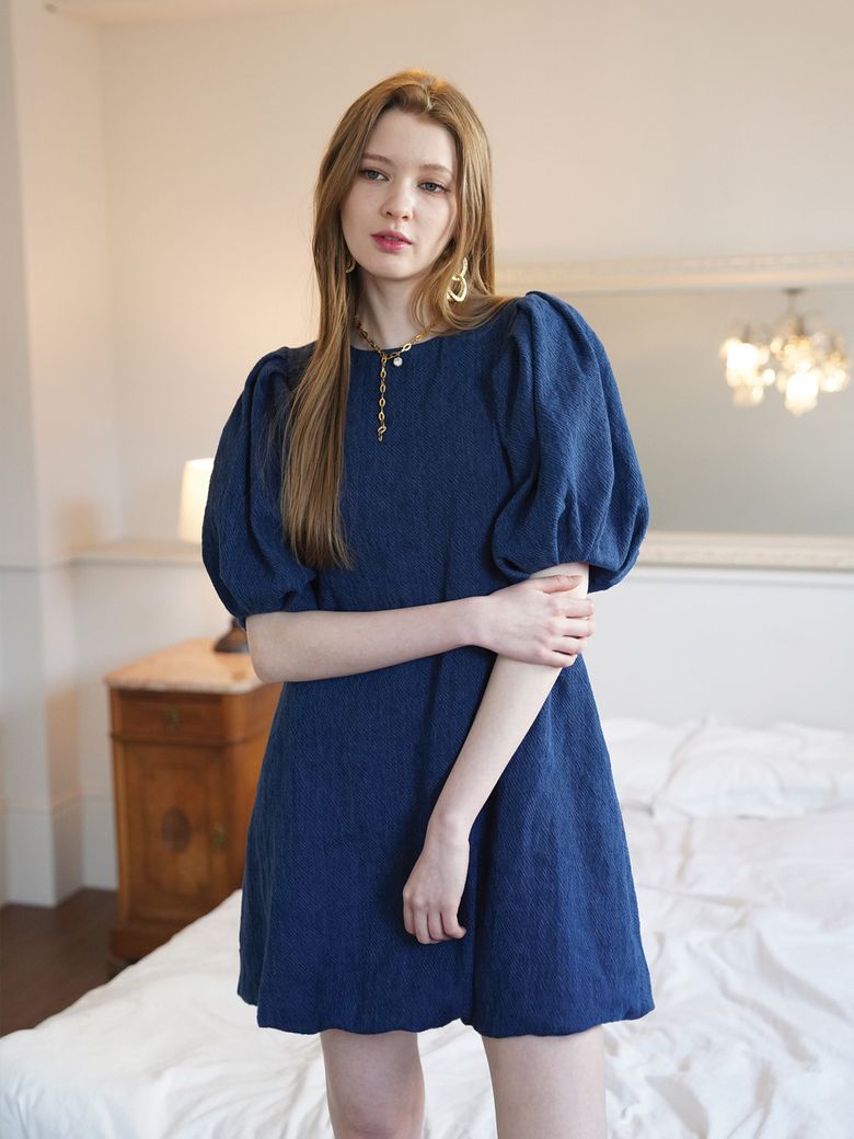 이자벨라(ISABELLA) 린넨 벌룬 미니 드레스 (데님블루)