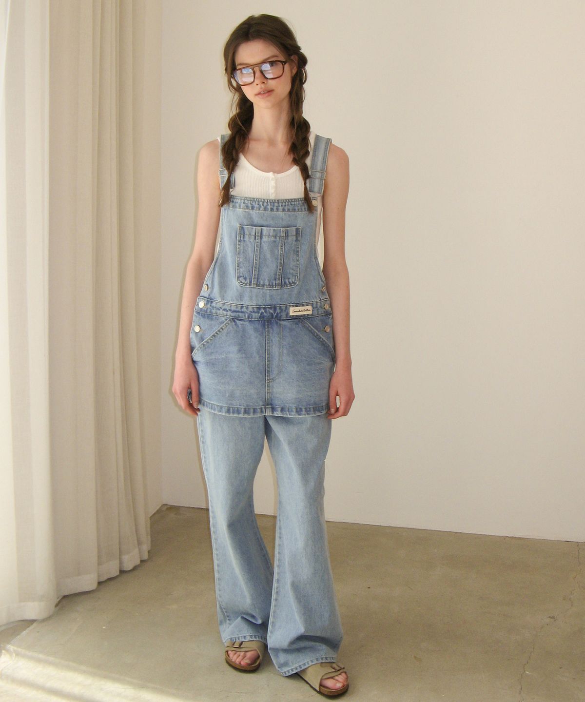 썸웨어버터(SOMEWHEREBUTTER) Combi Denim Overall - Middle Blue