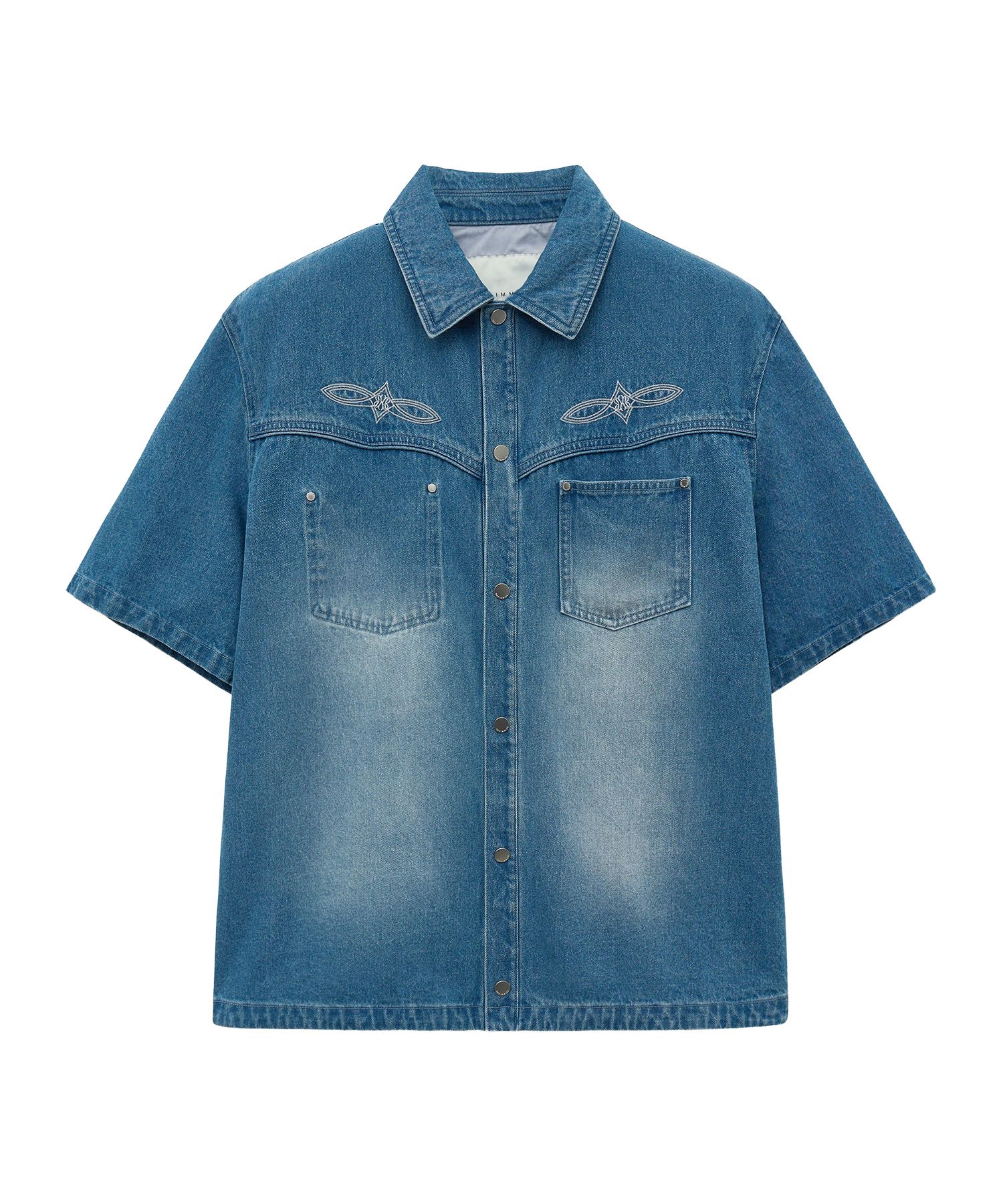 UNGIMMICK ♥ Western Short Sleeve Shirt /追跡付 MUSINSA公式 | UNGIMMICK Western Denim Short Sleeve Shirt (Blue)
