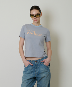 My cat is Rockstar T-shirt (Crop Ver.) (Light Grey/Sky Blue)