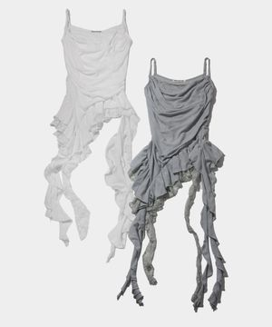 레이스 프릴 레이어드 슬림핏 사이드 셔링 나시 슬리브리스 _ 3COLOR