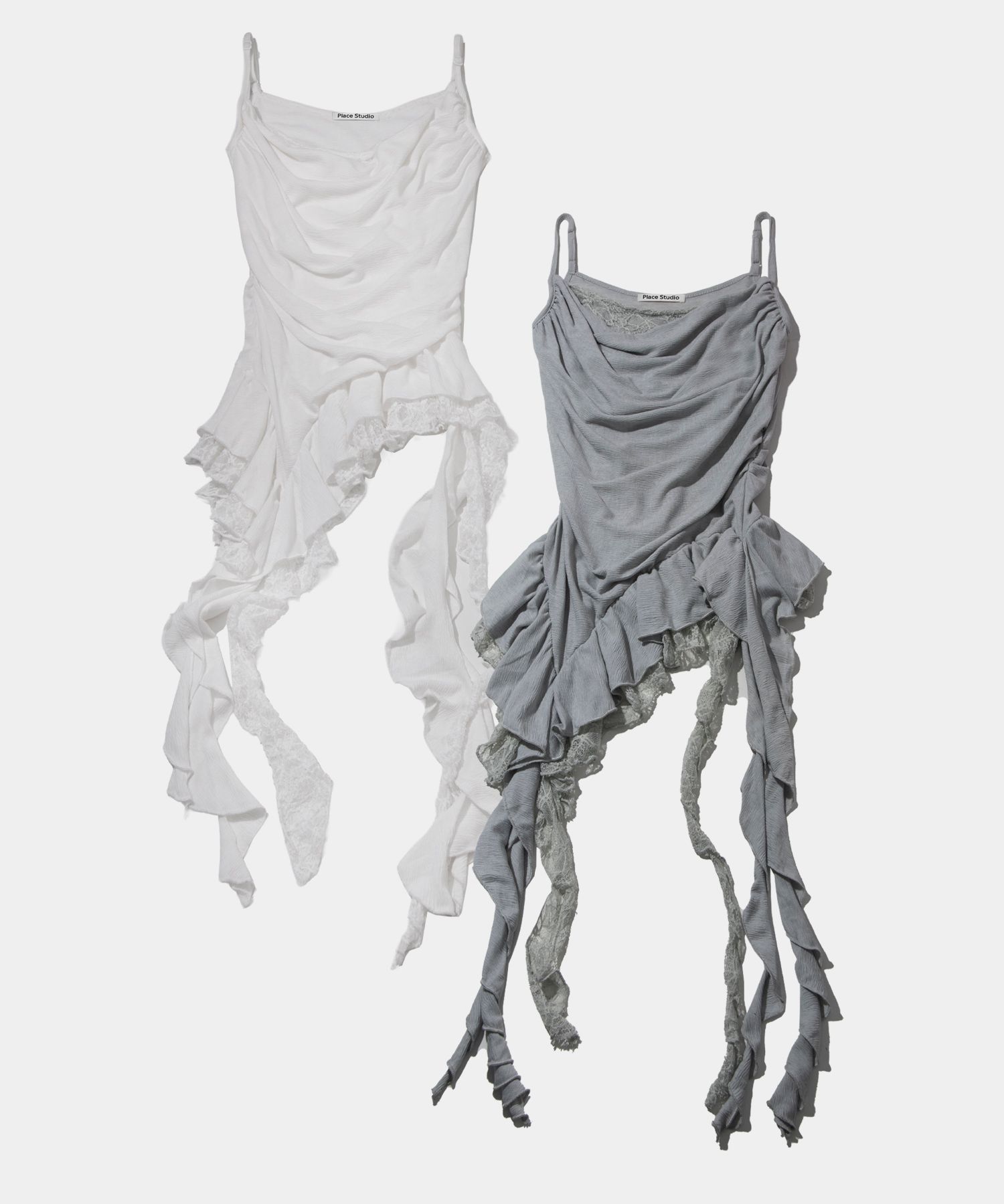 Lace Frill Layered Slim Fit Side Shirring Nashi Sleeveless _ 2COLOR