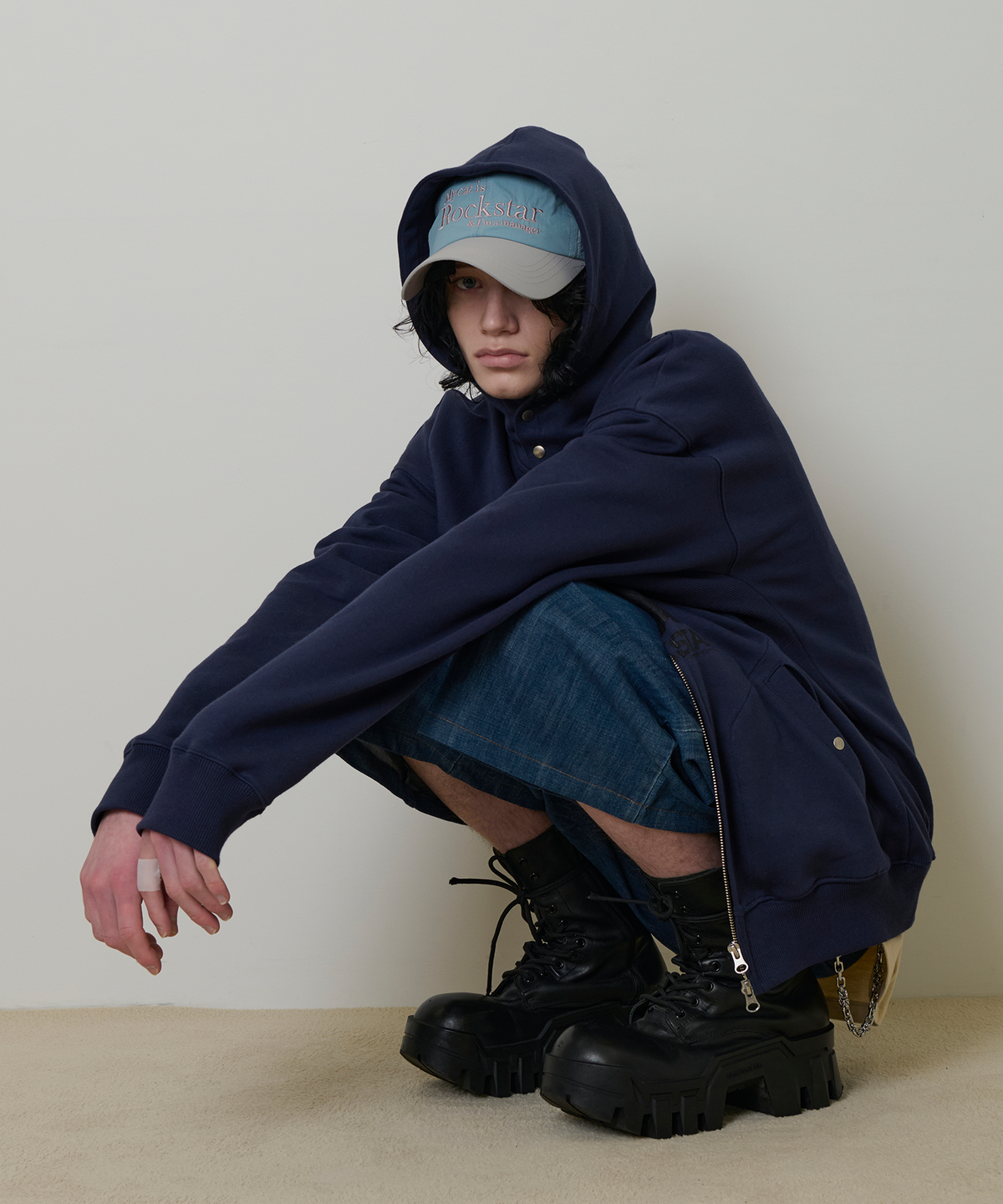 조거쉬(JOEGUSH) Rockstar cat Nylon cap (Sky Blue/Light Grey)