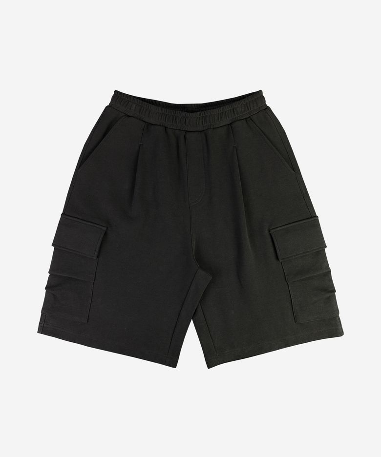 원 턱 와이드 카고 하프팬츠(블랙)