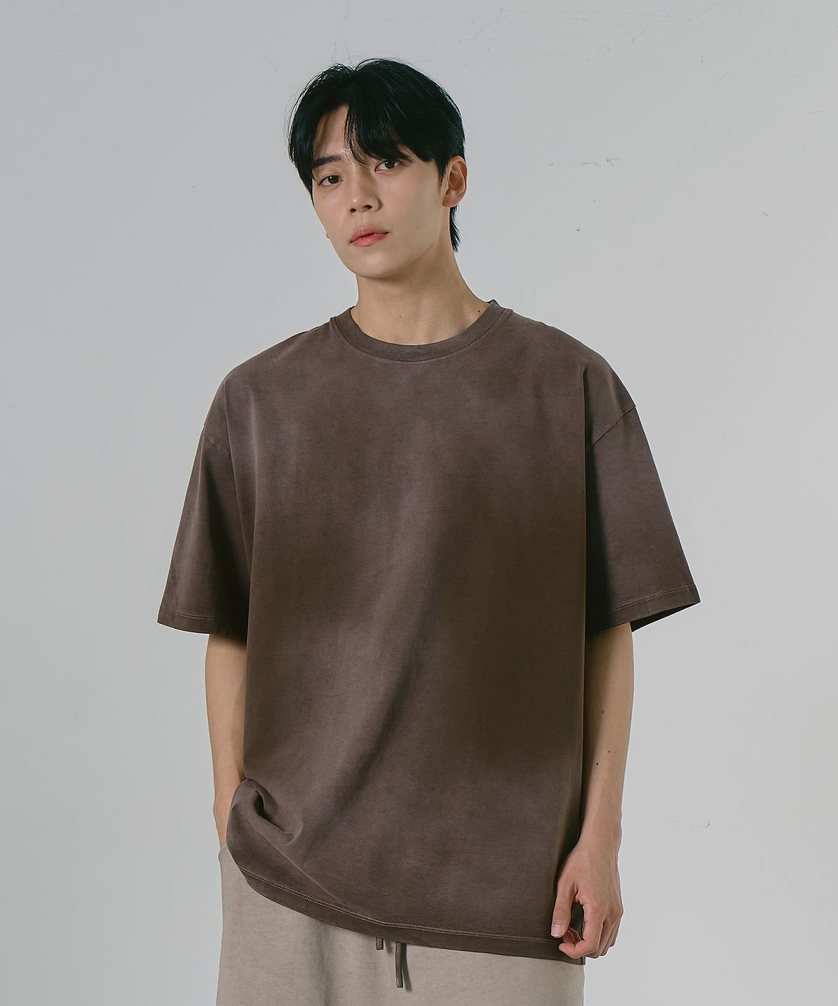 엘엑스티(LXT) 16s 피그먼트 블리치 워시드 반팔 티셔츠 [브라운]