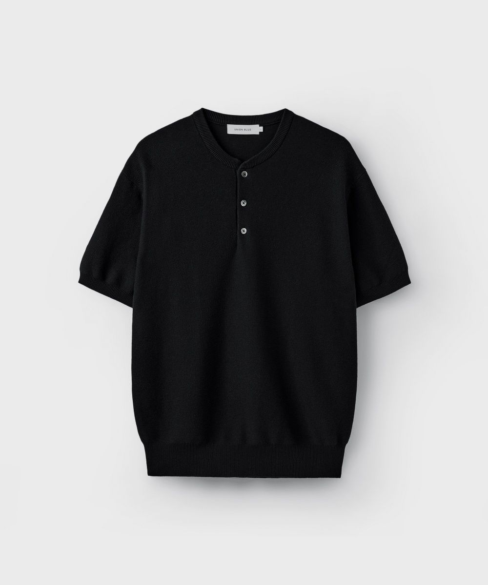 Union Half-Sleeve Top トップス　ブラック MUSINSA公式 | UNION BLUE HARD TWIST HENLEY-NECK HALF KNIT [BLACK]