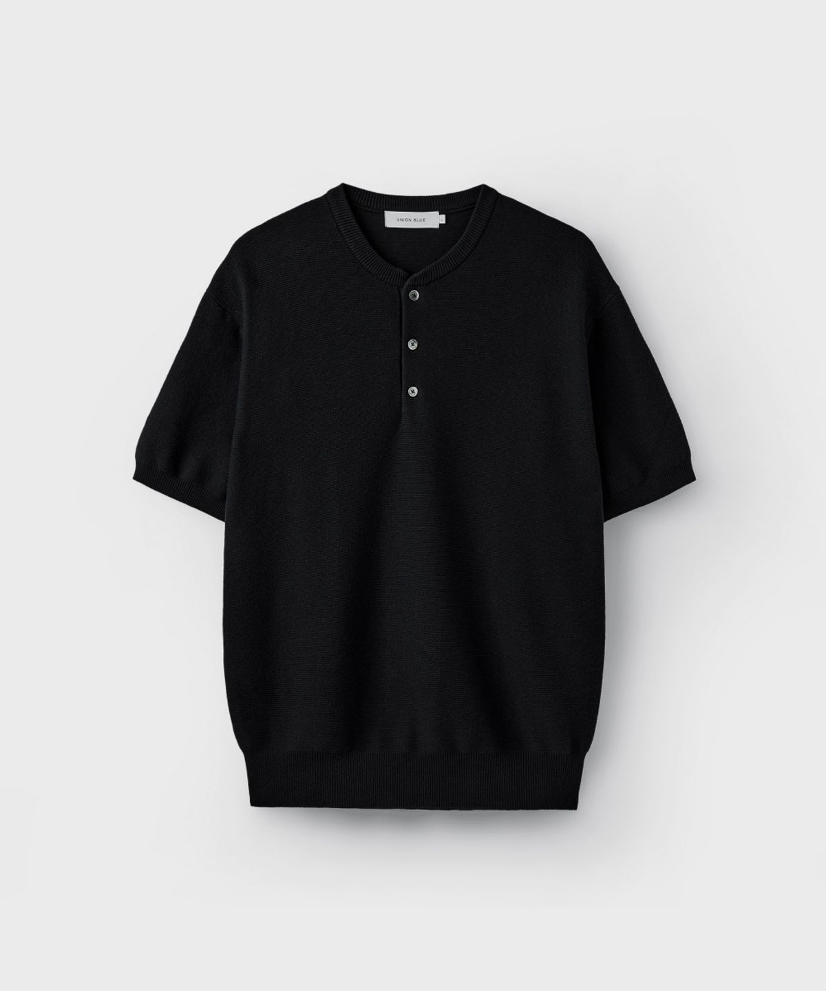 유니온블루(UNION BLUE) HARD TWIST HENLEY-NECK HALF KNIT [BLACK]