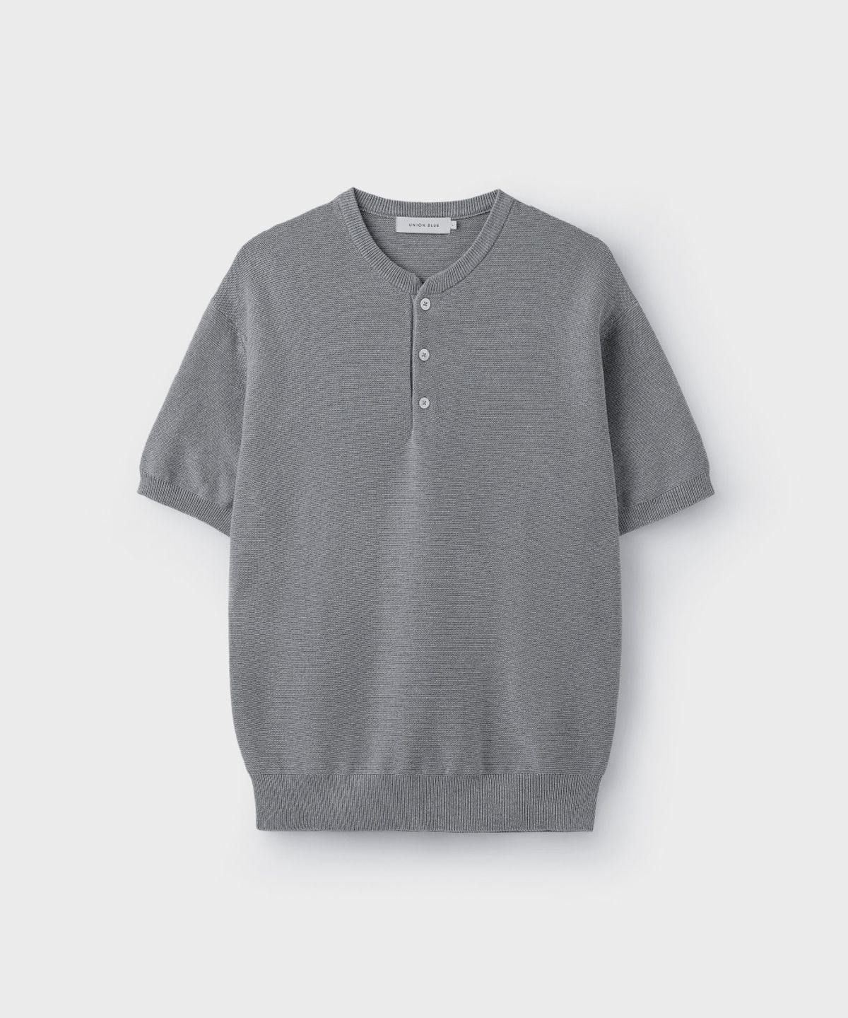 유니온블루(UNION BLUE) HARD TWIST HENLEY-NECK HALF KNIT [MELANGE GRAY]