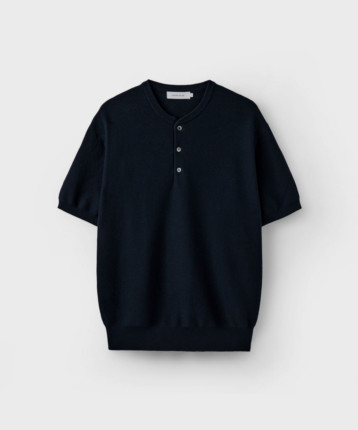 유니온블루(UNION BLUE) HARD TWIST HENLEY-NECK HALF KNIT [INK NAVY]