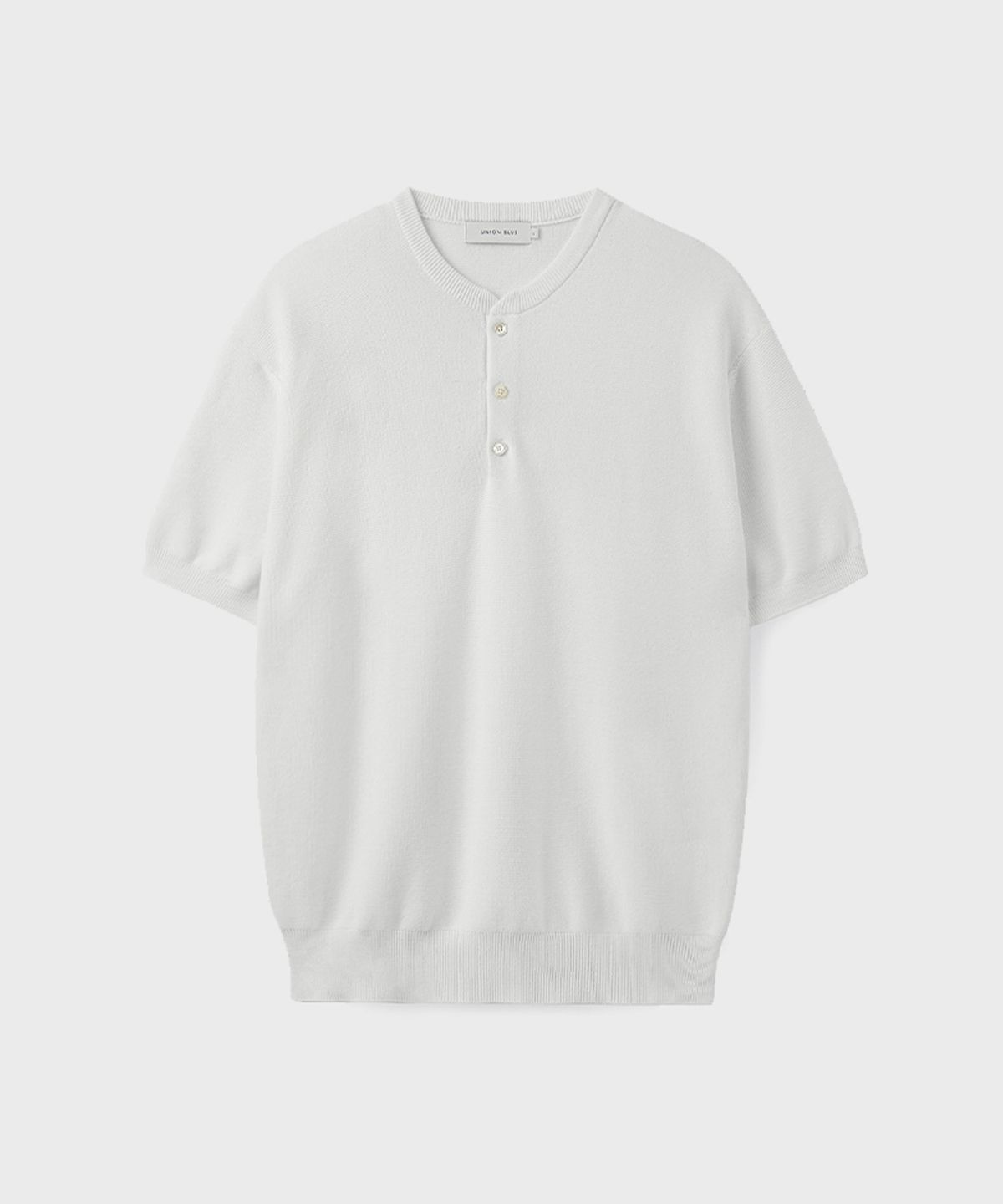유니온블루(UNION BLUE) HARD TWIST HENLEY-NECK HALF KNIT [OFF WHITE]