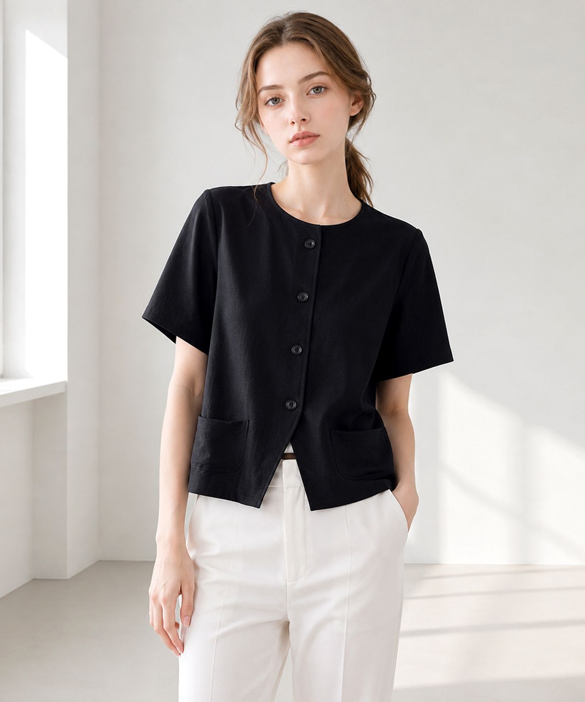페이지플린(PAIGEFLYNN) 솔리드버튼라운드자켓_S5BJK005C