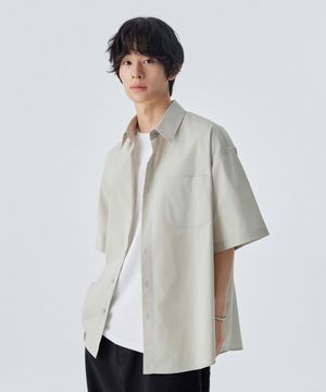 [M~4XL] 플로우 코튼 반팔 셔츠 베이지