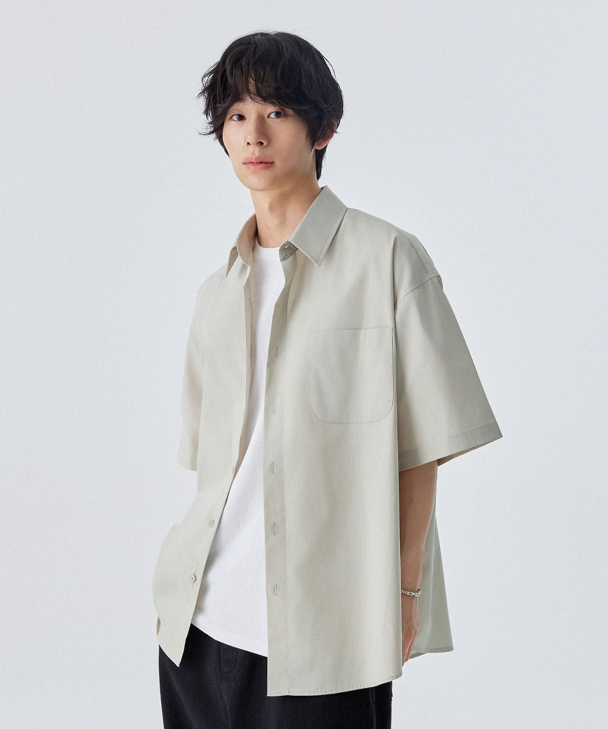 스탠즈(STENDS) [M~4XL] 플로우 코튼 반팔 셔츠 베이지