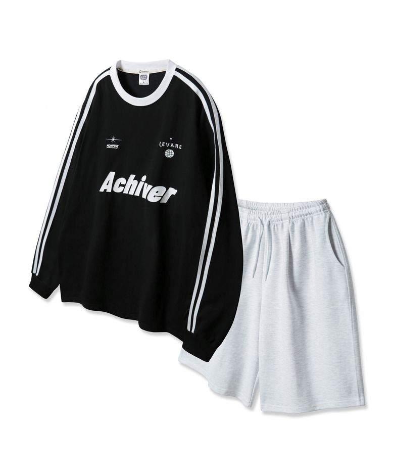 [SET] ACHIVER 트랙 오버핏 긴팔티/무지 와이드 벌룬핏 밴딩 하프팬츠 셋업